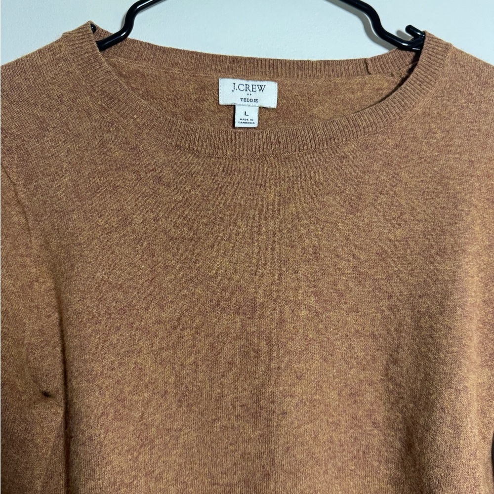 J.Crew Teddie Crewneck Sweater Brown Cozy Soft Women’s Large - Picture 3 of 4